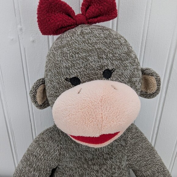 Build A Bear Sock Monkey Girl Plush 17" Stuffed Animal Red Bow 2013 BABW - Picture 2 of 10